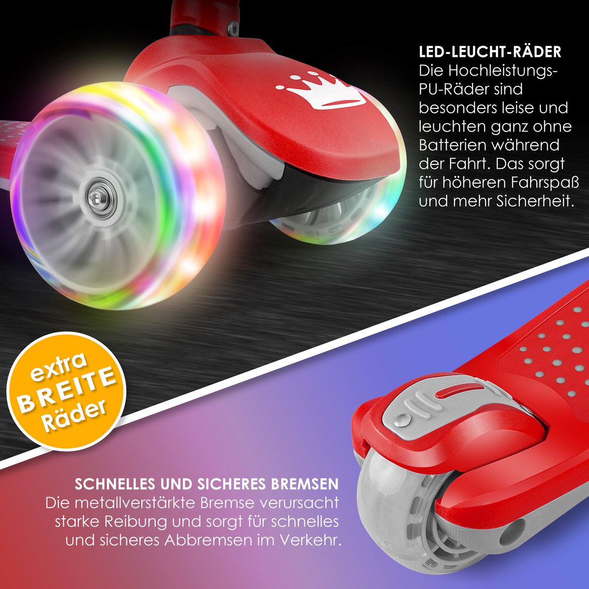 KIDIZ® Kinderstep - 3 wielen Step - Scooter - Kinderscooter X-Pro2 met PU LED oplichtende wielen Opvouwbaar pedaal Kinderstepjes in hoogte verstelbare City Scooter voor jongens en meisjes 3-12 jaar - Rood