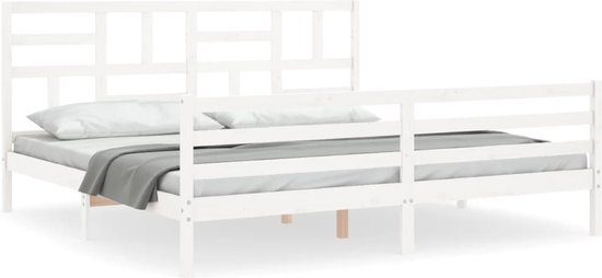 vidaXL - Bedframe - met - hoofdbord - massief - hout - wit - 200x200 - cm