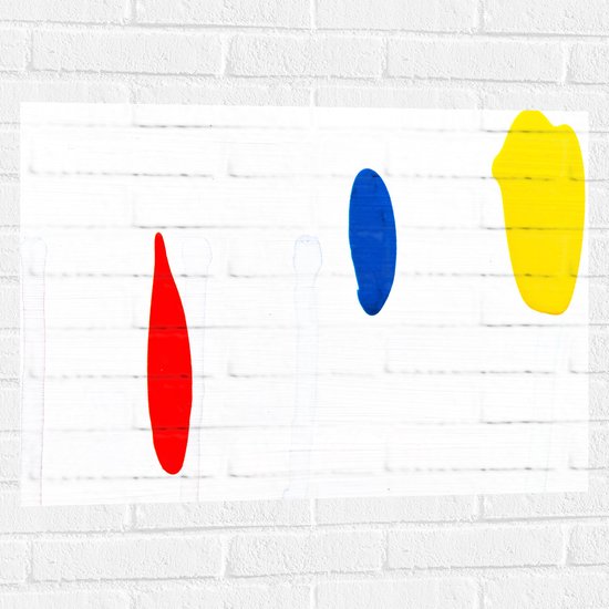 Muursticker - Rode, Blauwe en Gele Vlek op Witte Achtergrond - 80x60 cm Foto op Muursticker