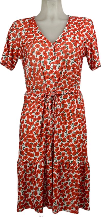 Angelle Milan - Vêtements de voyage pour femmes - Robe à fleurs rouge avec nœud - Respirant - Infroissable - Robe durable - En 4 tailles - Taille S