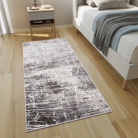 carpet city kortpolig tapijt grijs, crème - 160 cm rond - woonkamertapijten hoog-laag patroon, 3D-effect - ornamenten - vlakpolig vloerbedekking, slaapkamerdecoratie
