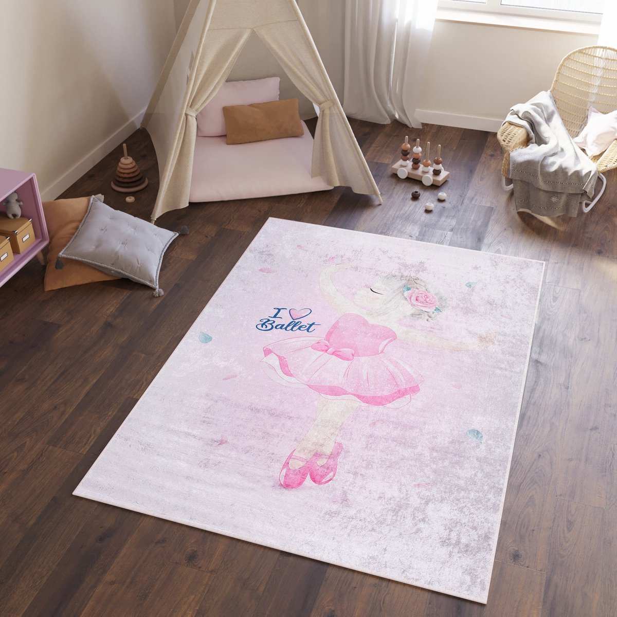 Tapiso Emma Vloerkleed Kinderkamer Jeugdkamer Roze Meisje Ballerina Tapijt- 80x150