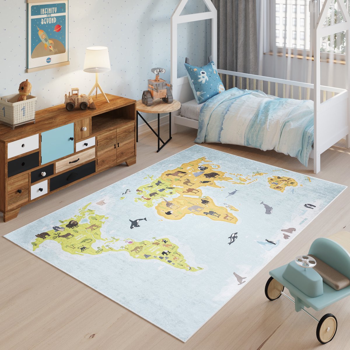 Tapiso Emma Vloerkleed Kinderkamer Wereld Wereldkaart Kinderen Speelmat- 80x150