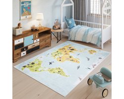 Tapiso Emma Vloerkleed Kinderkamer Wereld Wereldkaart Kinderen Speelmat- 80x150