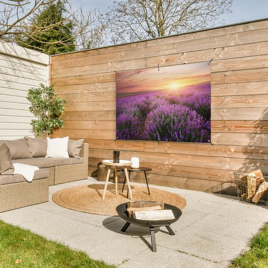 Affiche de jardin - Fleurs - Lavande - Soleil - Décoration murale - 120x80 cm - Toile de jardin