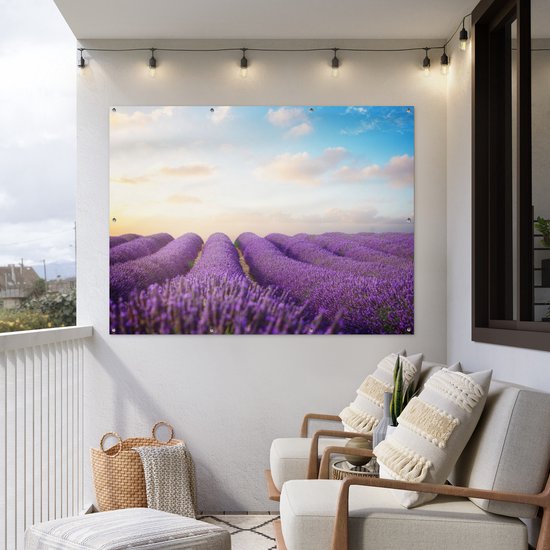 Tableau jardin - Jardin - Lavande - Ciel - Nuages - 160x120 cm - Tableau jardin - Toile jardin - Affiche extérieure
