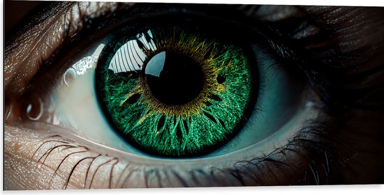 Dibond - Close-up van Prachtig Groenkleurig Oog van Vrouw - 100x50 cm Foto op Aluminium (Met Ophangsysteem)