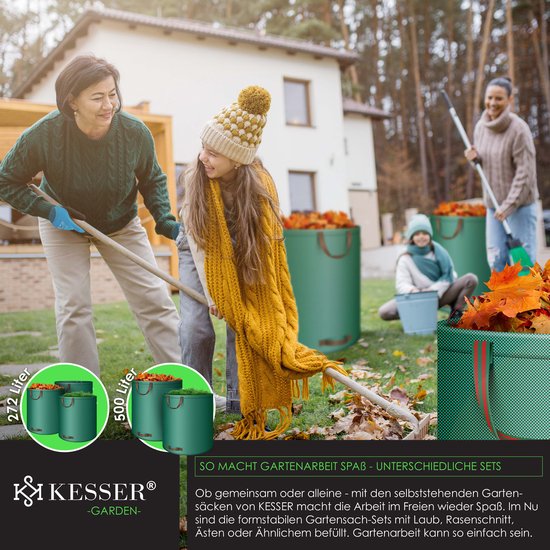 KESSER® Tuinafvalzak Tuinzak Set Bladzak incl. Handschoenen - Zelf Staand 4 Handvatten Stabiel Robuust & Opvouwbaar - Bladzakken Maaisel Tuinzakken voor Tuinafval Groenafval - 6x 272 Liter, Groen van KESSER — afbeelding 5