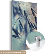 Glasschilderij - Bladeren - Takken - Licht - Abstract - Foto op glas - 100x150 cm - Muurdecoratie - Glazen plaat