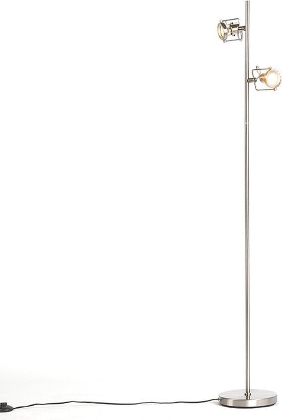 QAZQA suplux - Industriele Vloerlamp | Staande Lamp - 2 lichts - H 1500 mm - Staal - Industrieel - Woonkamer | Slaapkamer | Keuken