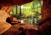 Papier peint photo Peint - Papier Peint Intissé - Vue 3D de la Grotte sur la Forêt - 254 x 184 cm