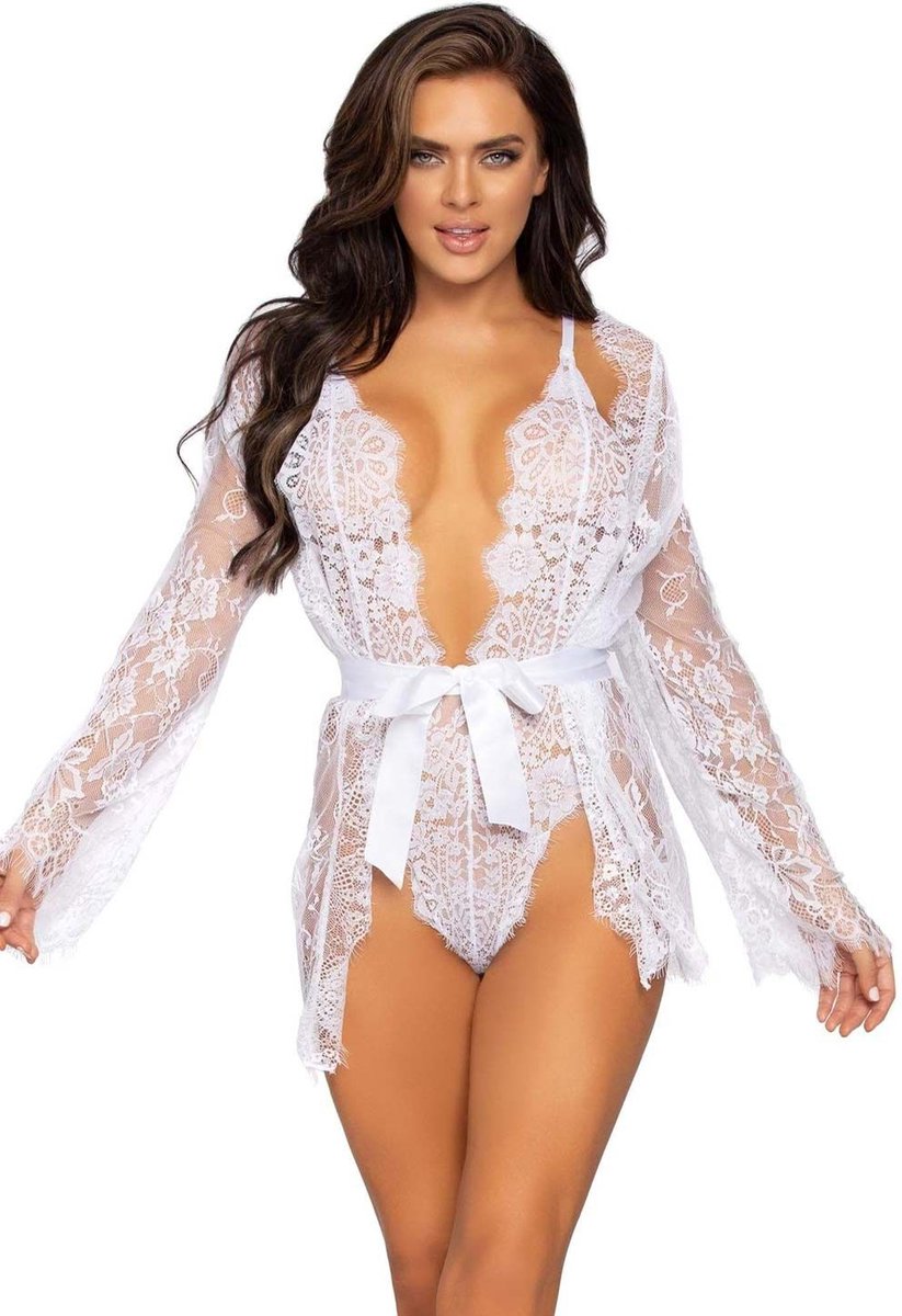 Goedkoopste Floral lace teddy & robe