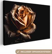 Canvas Schilderij Roos - Goud - Bloemen - Botanisch Zwart - 120x80 cm - Wanddecoratie