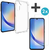 iMoshion Shockproof Hoesje Inclusief 2X Screenprotector Gehard Glas Geschikt voor Samsung Galaxy A34 (5G) - Transparant
