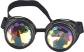 KIMU Goggles Steampunk Bril - Zwart Montuur - Caleidoscoop Glazen - Zwarte Spacebril Burning Man Rave Space Zijkleppen Kaleidoscoop Diamant Festival