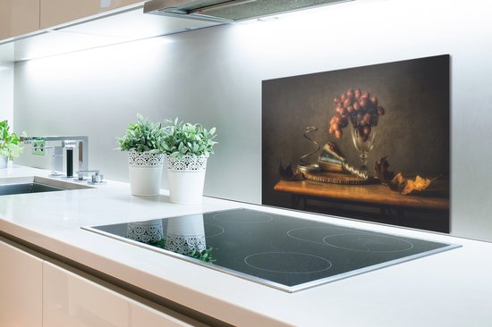 Spatscherm keuken 60x40 cm - Kookplaat achterwand Schilderij - Stilleven - Glas - Druiven - Kunst - Muurbeschermer - Spatwand fornuis - Hoogwaardig aluminium