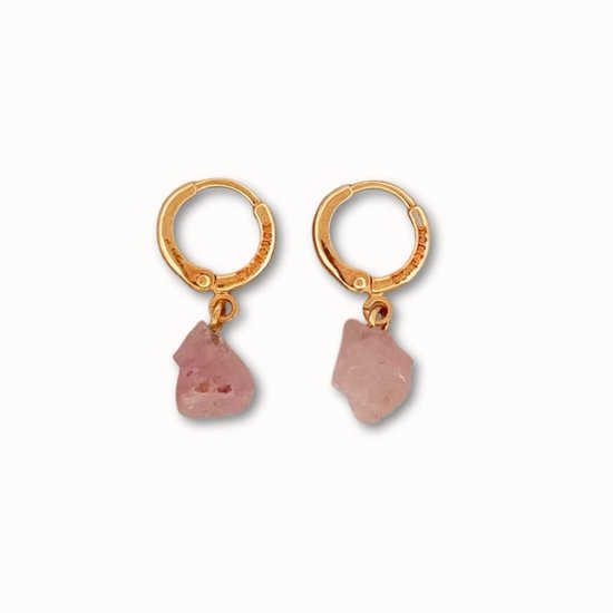 ByNouck Jewelry - Set de Boucles d'oreilles Quartz Rose - Bijoux - Boucles d'oreilles Femme - Plaqué Or - Rose - Boucles d'oreilles