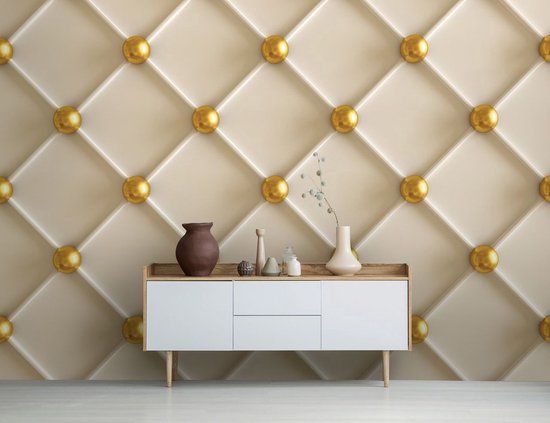 Fotobehang - Vlies Behang - Luxe Ruiten Motief met Gouden Ballen - 254 x 184 cm