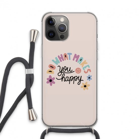 Case Company® - Coque pour iPhone 13 Pro Max avec cordon - Happy days - Coque pour téléphone avec cordon Zwart - Protection Extra sur tous les côtés et sur le bord de l'écran
