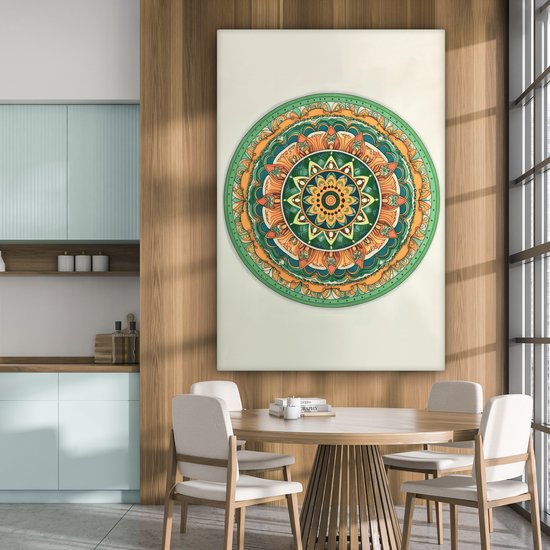 Tableau sur toile 120x180 cm - Décoration murale Hippie - Mandala - Vert - Boho - Fleurs - Décoration murale salon - Décoration chambre - Accessoires chambre - Peintures