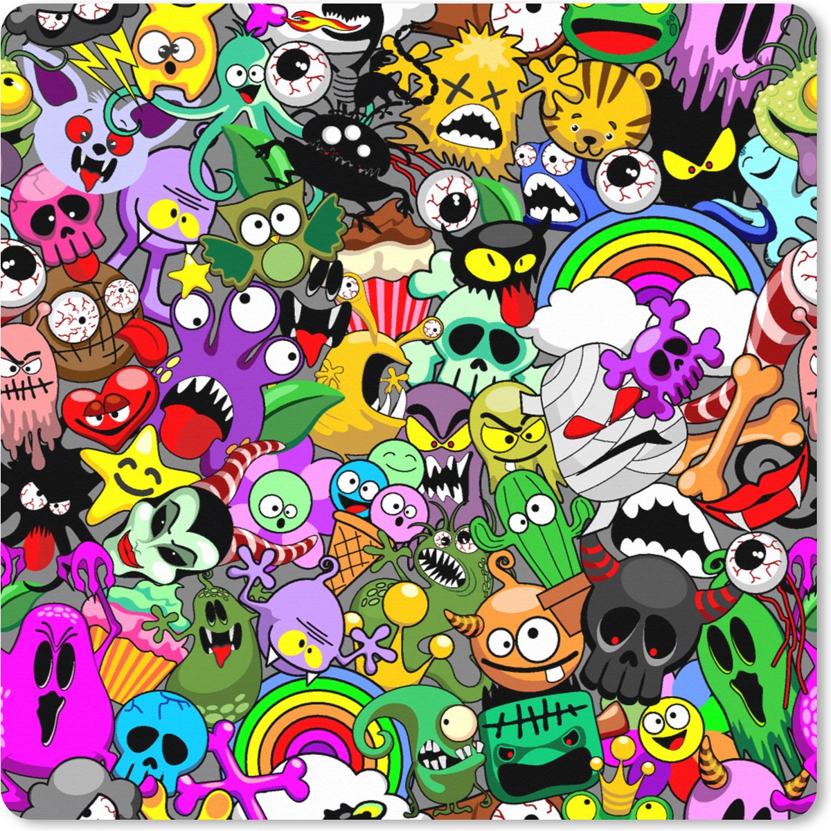 Muismat XXL 80x80 cm - Bureau onderlegger - Bureau mat Tieners - Monster - Doodle - Patronen - Bureaumat - Gaming mousepad xl - Bureaulegger groot - Computer deskmat