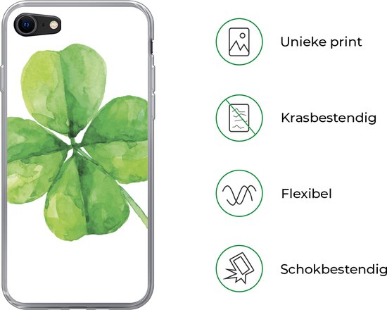 Coque de téléphone compatible avec iPhone SE 2022 : Trèfle à quatre feuilles, Aquarelle, Plante, Coque en Siliconen