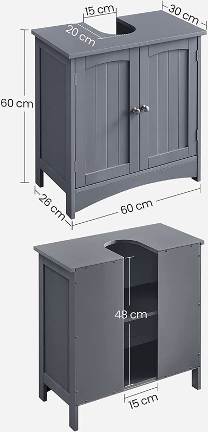 Meuble sous-vasque gris avec 2 Portes, étagère réglable et beaucoup  d'espace de... | bol