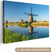 Journée claire aux moulins à vent de Kinderdijk aux Nederland Toile 60x40 cm - Tirage photo sur toile (Décoration murale salon / chambre)