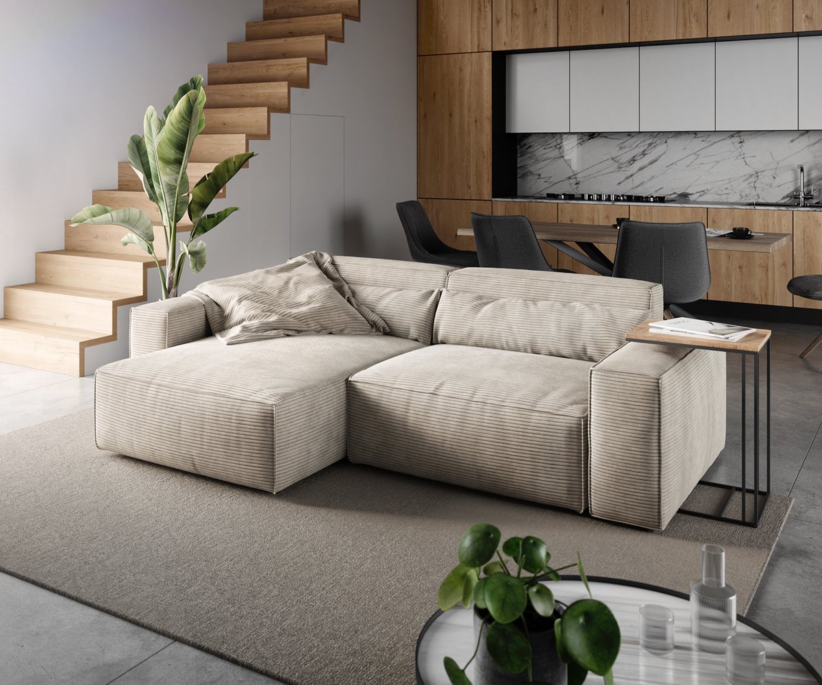 DELIFE Hoekbank Sirpio 230x155 cm koord beige recamiere variabele