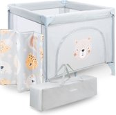 Moby-System Kinderbox met Matras en Draagtas, Grote, Opvouwbare, Vergrendelbare Wielen, Stevig Frame, Antislipkussentjes, 97 x 100 x 77 cm, Teddybeer