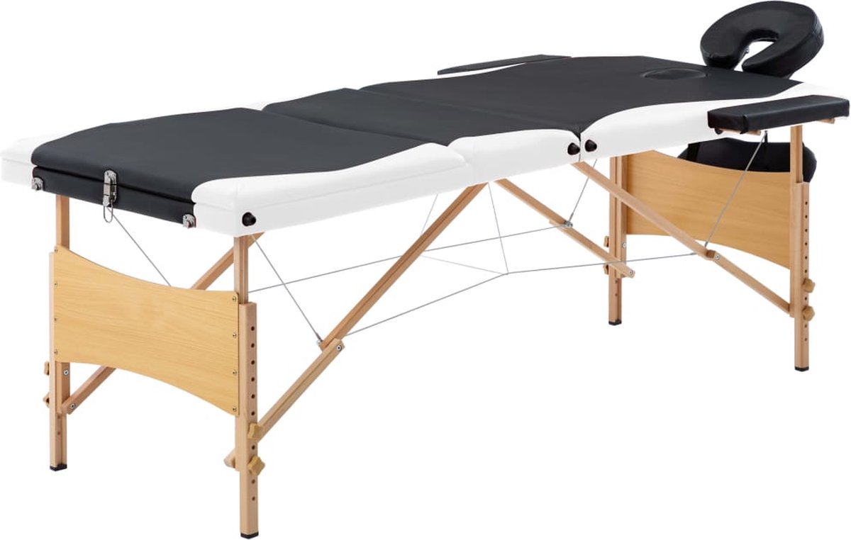 Goedkoopste vidaXL - Massagetafel - inklapbaar - 3 - zones - hout - zwart - en - wit