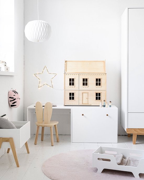 Petite Amélie Houten Poppenhuis Klassiek Naturel - H.16 cm - Geïnspireerd door Franse Huizen - Drie Verdiepingen vol Franse Charme