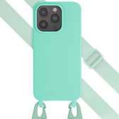Selencia Hoesje Geschikt voor iPhone 15 Pro Hoesje Met Koord - Selencia Siliconen hoesje met afneembaar koord - Turquoise