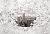 Fotobehang - Vlies Behang - New York door Gebroken Muur 3D Zwart-wit - 368 x 254 cm