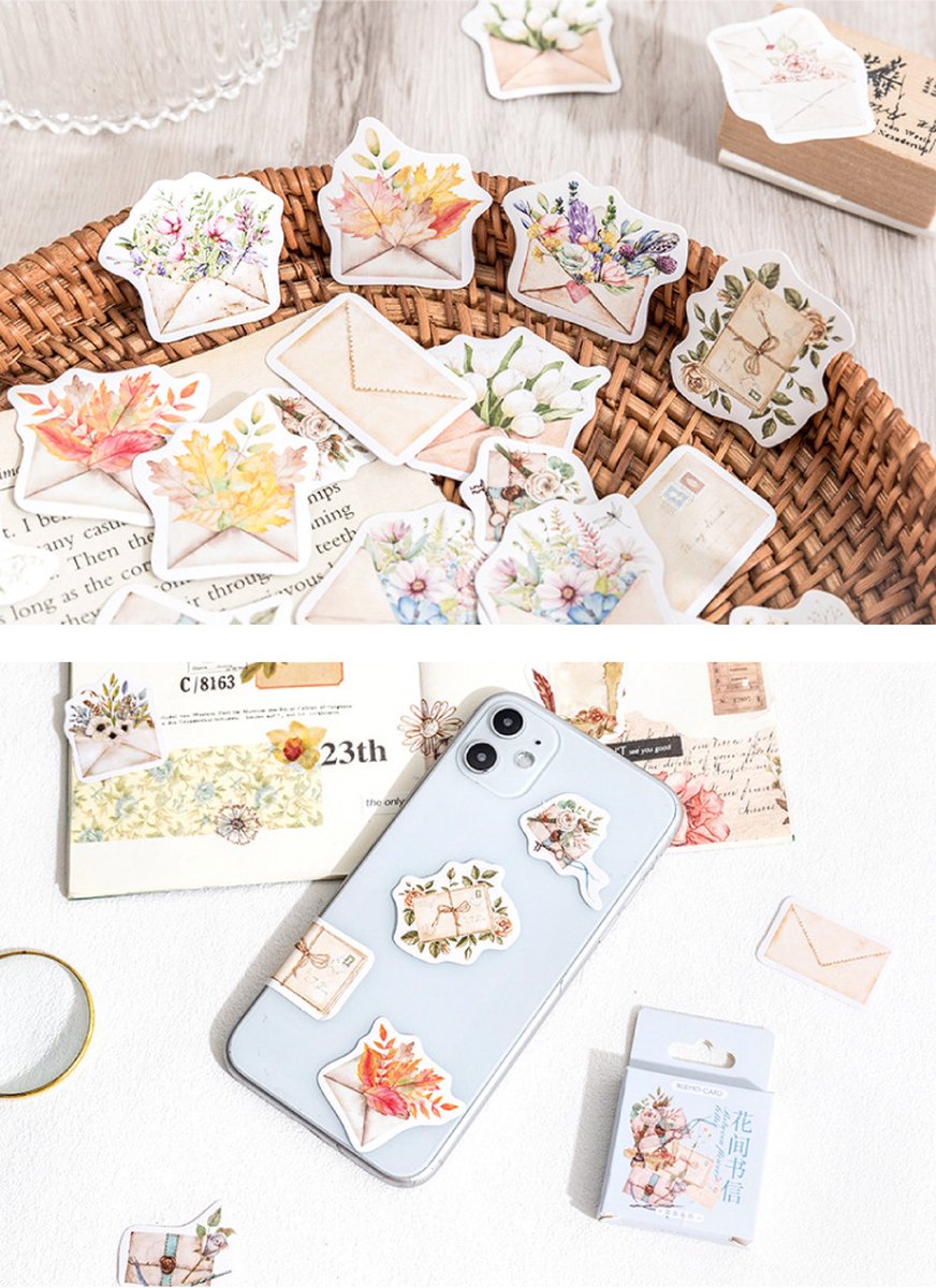 Stickerset Envelopjes met Bloemen - 46 stuks - Bullet Journal Stickers - Planner Agenda Stickers - Scrapbook stickers - Bujo stickers - Hobbystickers - Stickers volwassenen en kinderen — afbeelding 8