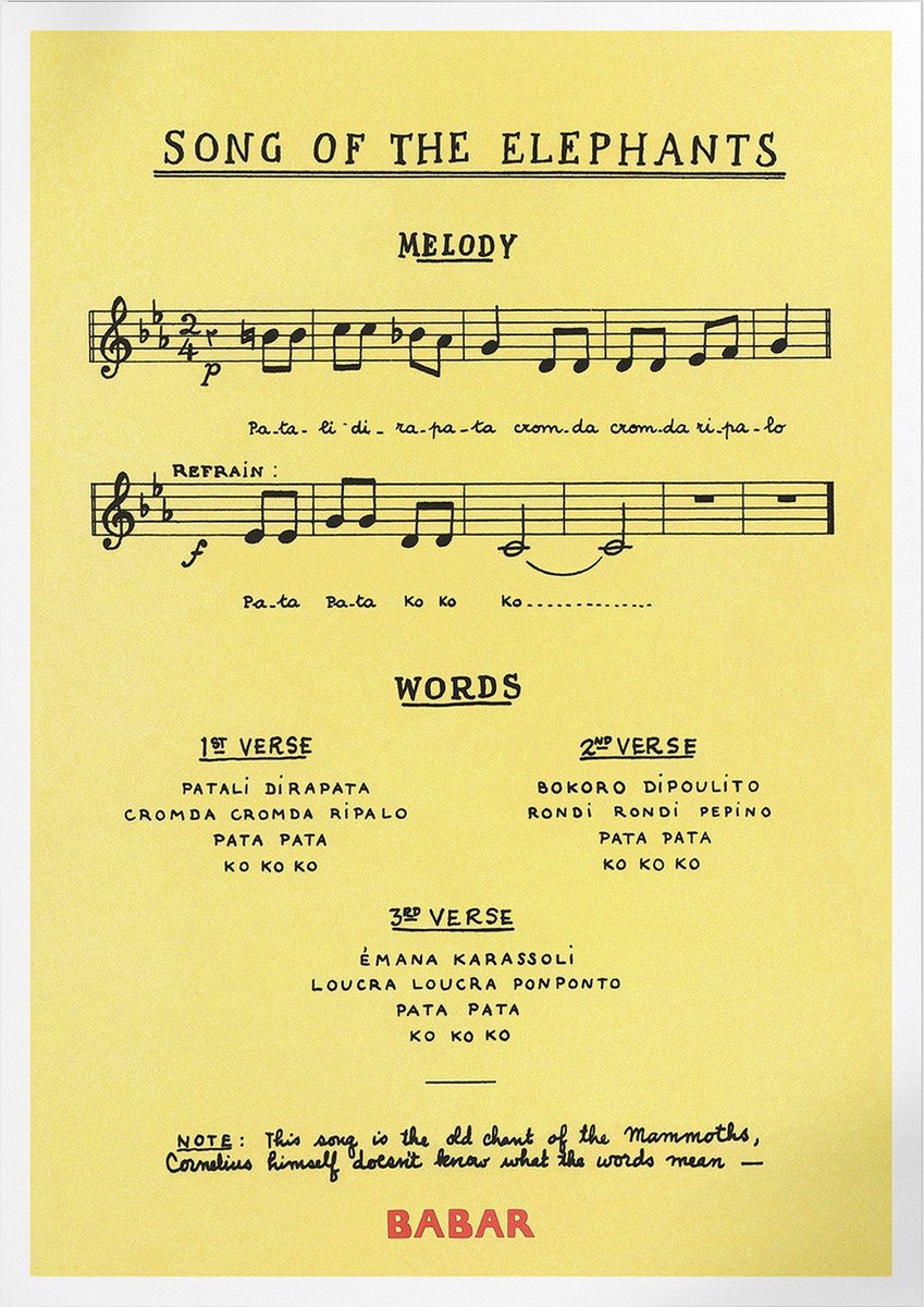Pepperwall Babar's Song Of The Elephants (Babar de Olifant) | Poster | B2: 50 x 70 cm Multikleur
