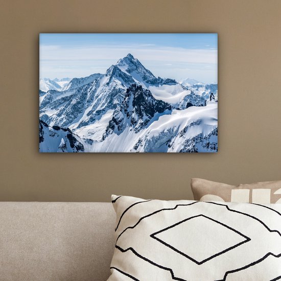 Peinture sur toile Montagnes - Neige - Hiver - Nature - Paysage - 30x20 cm - Décoration murale