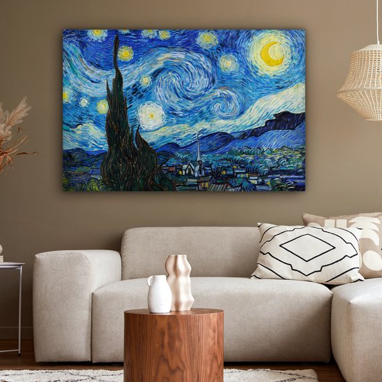 Peintures sur toile nuit étoilée 120x80 - Accessoires décoration chambre - Tableau nuit étoilée salon - Décoration murale maîtres anciens chambre - Décoration murale cuisine - Toile murale Vincent van Gogh - Décoration maison - Accessoires de maison