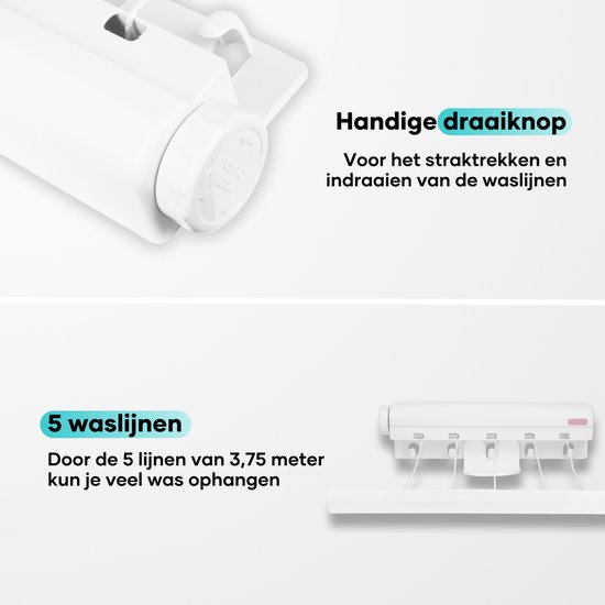 Uittrekbare waslijn voor binnen en buiten, met roestvrijstalen kabel-spanbandsleutelsysteem Uittrekbare waslijn voor binnen en buiten, met roestvrijstalen kabel-spanbandsleutelsysteem