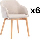 Set van 6 stoelen - Stof en hevea hout - Beige - JELISA L 54 cm x H 79 cm x D 56 cm