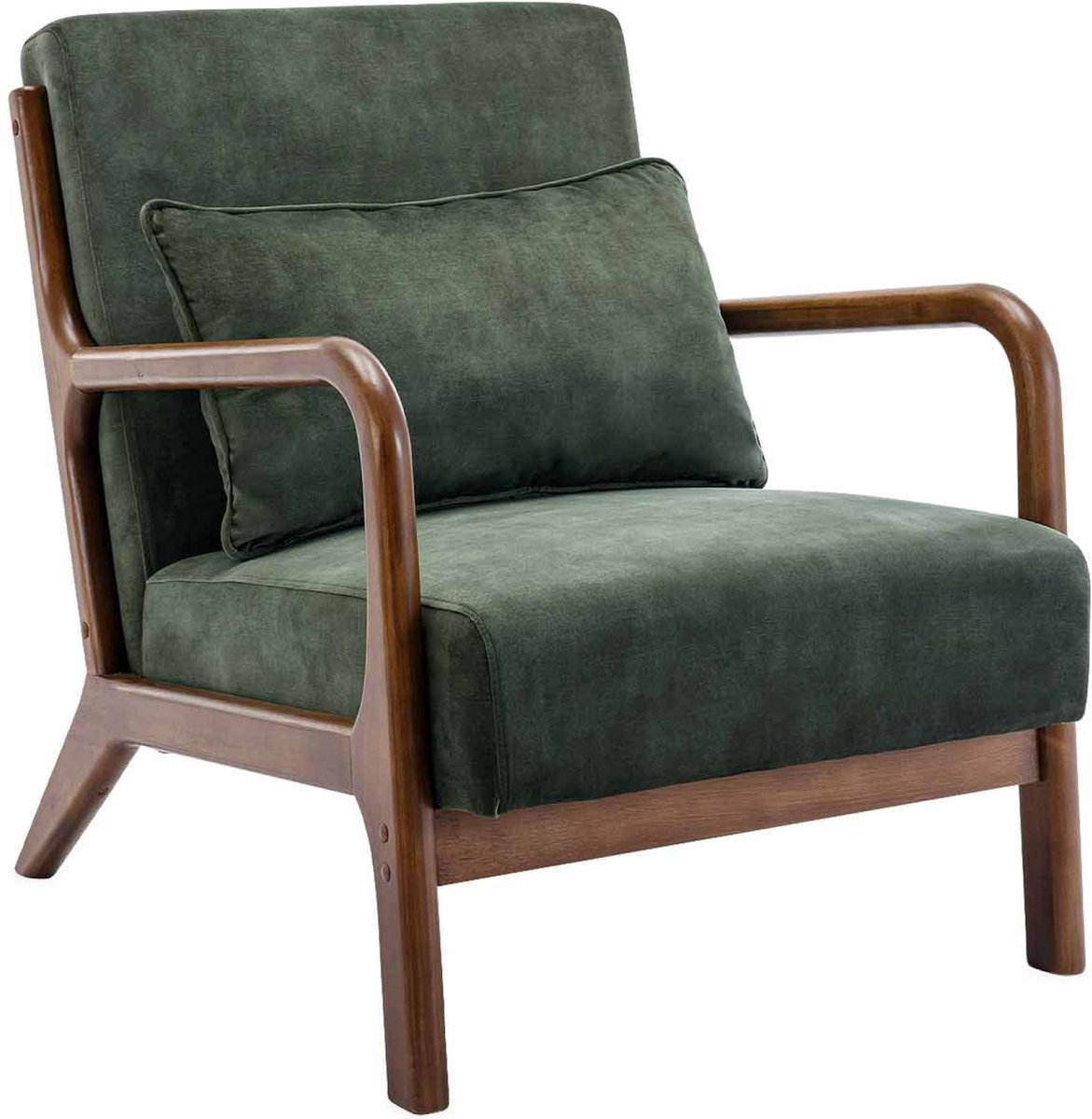 sweeek Scandinavische fauteuil walnootkleurig hout en fluweel - lorens