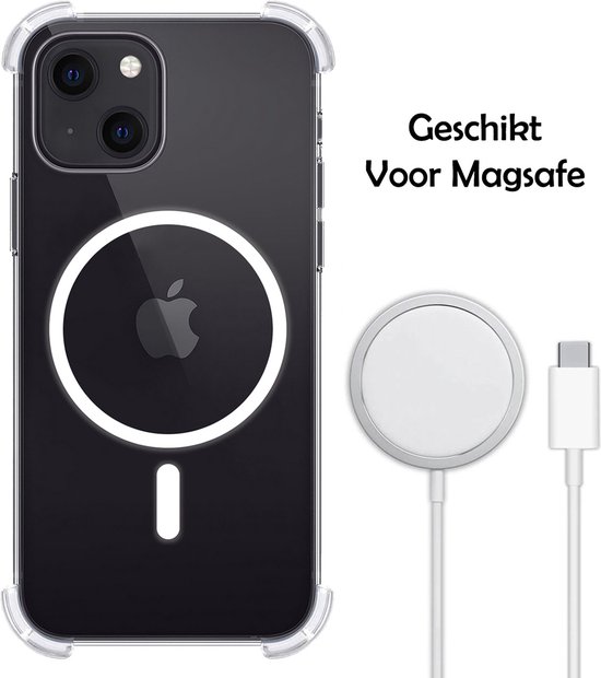 Coque pour iPhone 15 compatible avec Magsafe en Siliconen résistant aux chocs avec 2 films de protection d'écran entièrement recouverts – Transparent