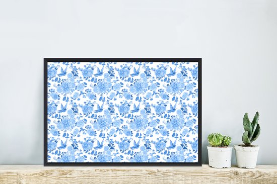 Cadre photo avec affiche - Fleurs - Roses - Blauw - Motifs - 60x40 cm - Cadre pour affiche
