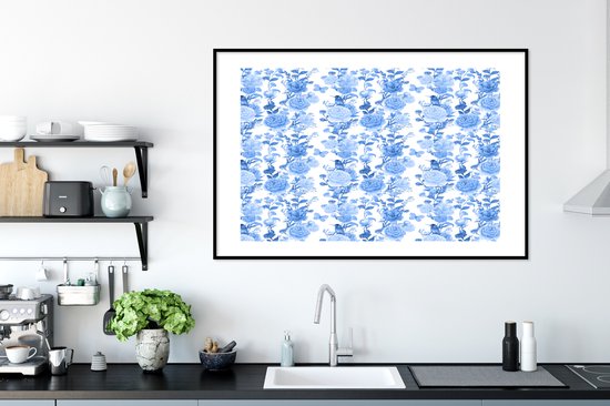 Cadre photo avec affiche - Fleurs - Roses - Blauw - 120x80 cm - Cadre pour affiche