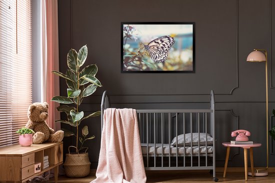 Fotolijst incl. Poster - Vlinder - Bloemen - Lente - 90x60 cm - Posterlijst