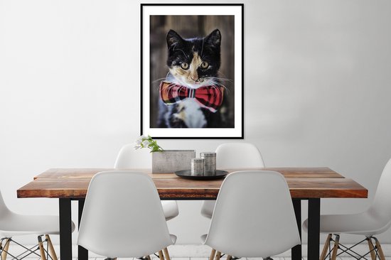 Cadre photo avec poster - Chaton - Noeud - Rouge - Filles - Enfants - Garçons - Enfant - 60x80 cm - Cadre poster