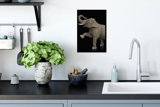 Fotolijst incl. Poster - Olifant - Dieren - Zwart - Portret - 20x30 cm - Posterlijst