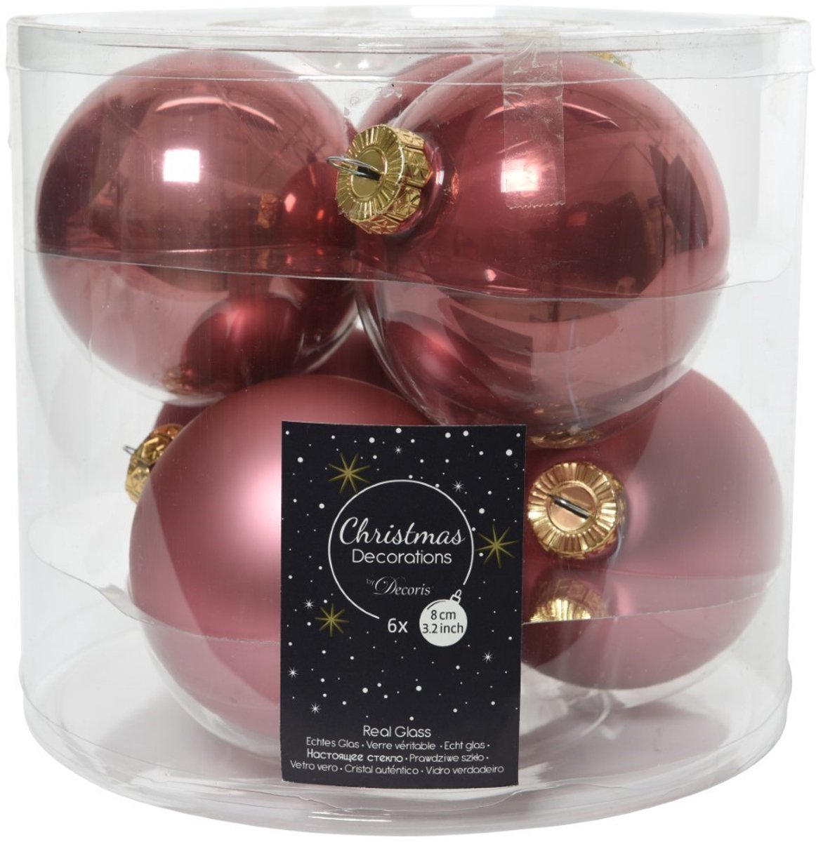 Kerstballen glas Ø 8 cm - Velours roze