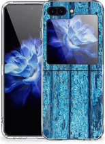 Backcase Siliconen Hoesje Geschikt voor Samsung Galaxy Z Flip 5 Telefoonhoesje Wood Blue
