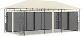 The Living Store Tuinprieel - Luifel - Afmeting- 6 x 3 x 2.73 m - Kleur- crème - Materiaal- gepoedercoat staal en stof - Met klamboes - Frame met bloem- en bladornamenten - Montage vereist